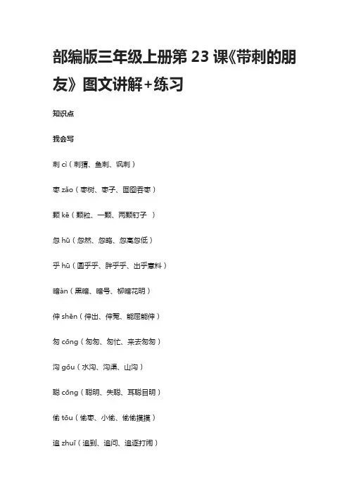 (全)部编版三年级上册第23课《带刺的朋友》图文讲解+练习