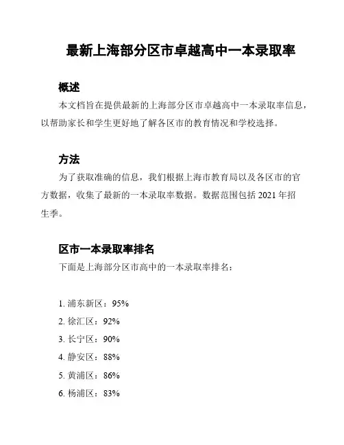 最新上海部分区市卓越高中一本录取率
