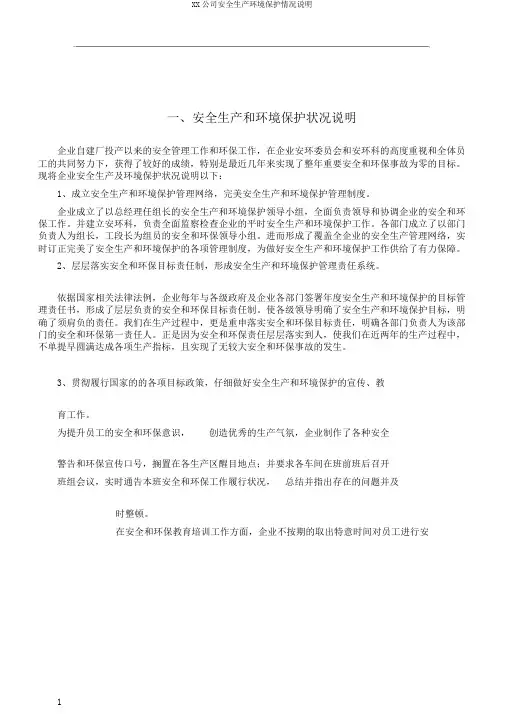 XX公司安全生产环境保护情况说明