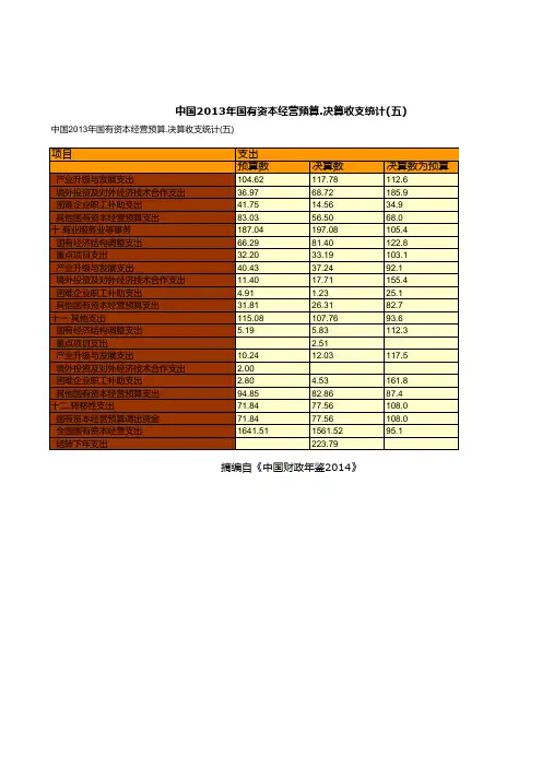中国2013年国有资本经营预算.决算收支统计(五)