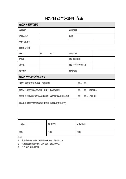 化学品安全采购申请表