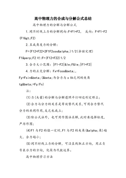 高中物理力的合成与分解公式总结