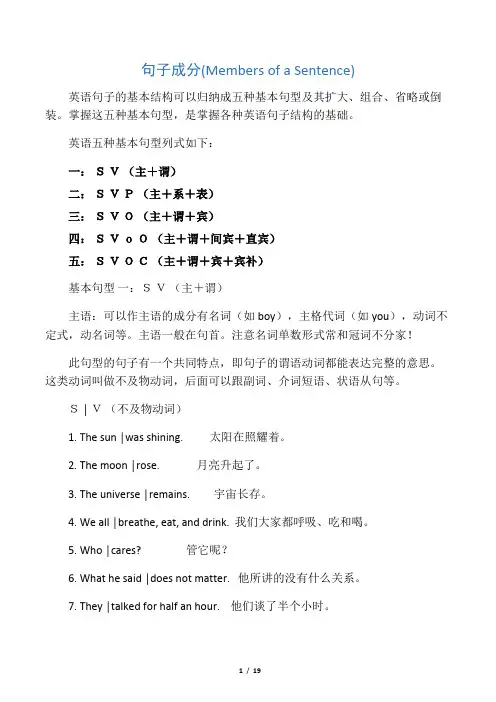 英语句子成分和练习题及答案