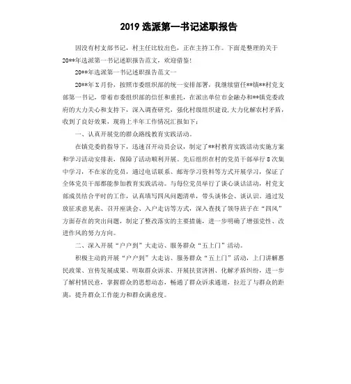 2019选派第一书记述职报告