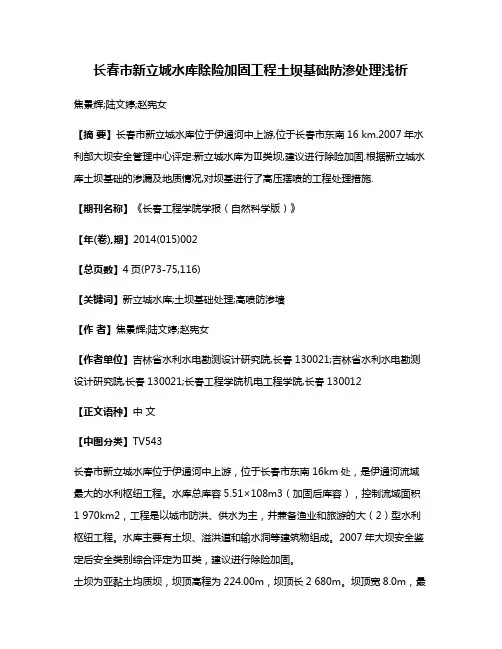 长春市新立城水库除险加固工程土坝基础防渗处理浅析