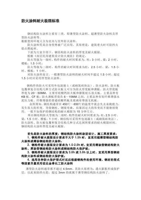 防火涂料耐火极限标准