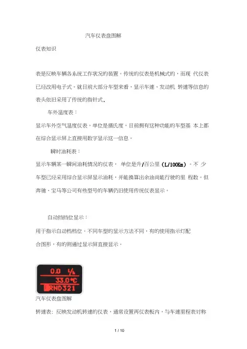 汽车仪表盘图解全的