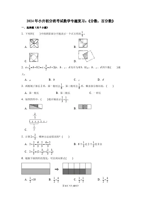 2024年小升初分班考试数学专题复习：《分数 百分数》附答案解析