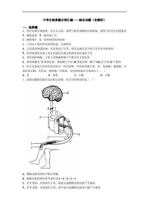 中考生物真题分类汇编——综合试题(含解析)