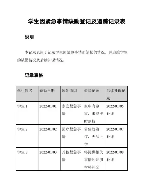 学生因紧急事情缺勤登记及追踪记录表
