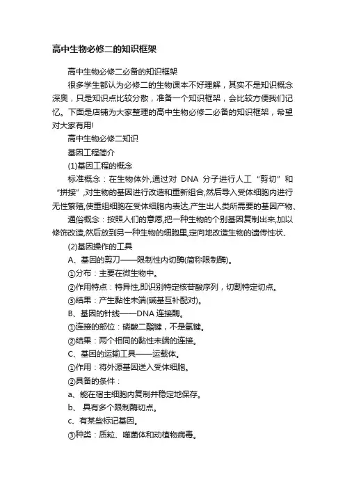 高中生物必修二的知识框架