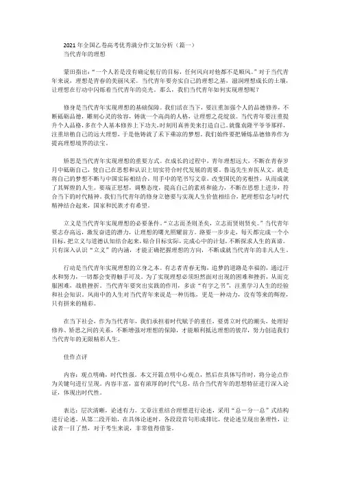 2021年全国乙卷高考优秀满分作文加分析9篇