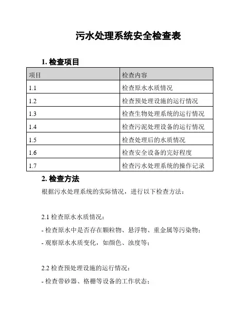 污水处理系统安全检查表