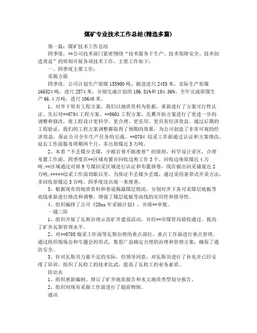 煤矿专业技术工作总结(精选多篇)