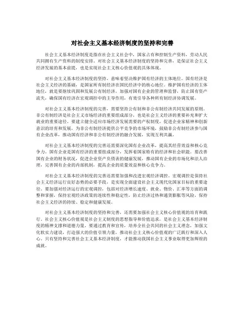 对社会主义基本经济制度的坚持和完善