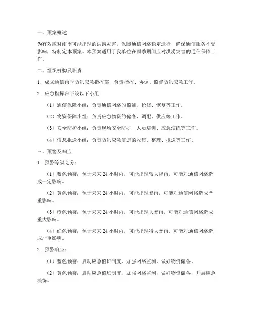 通信雨季防汛应急预案