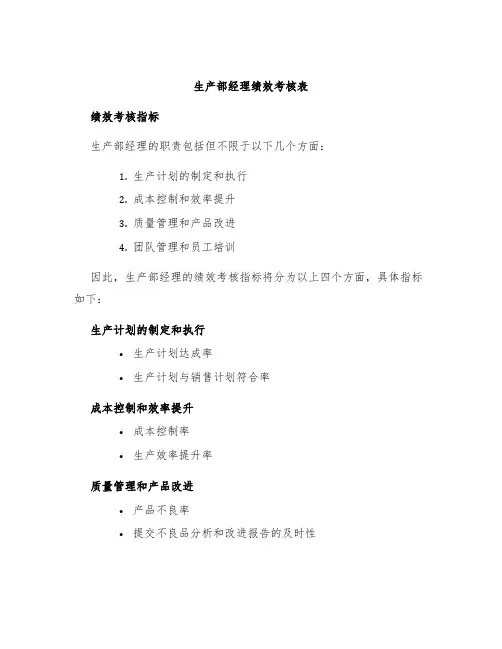 生产部经理绩效考核表
