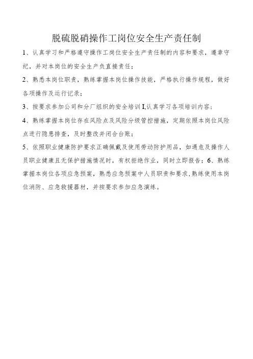 脱硫脱硝操作工岗位安全生产责任制