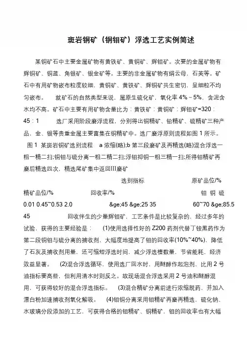 斑岩铜矿(铜钼矿)浮选工艺实例简述