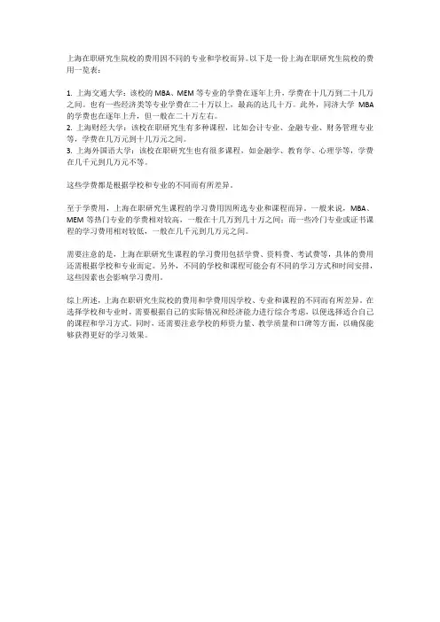 上海在职研究生院校一览表学费