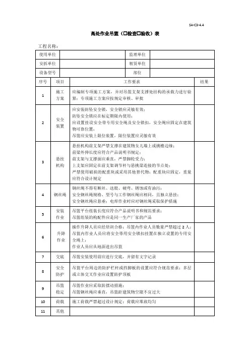 高处作业吊篮检查验收表
