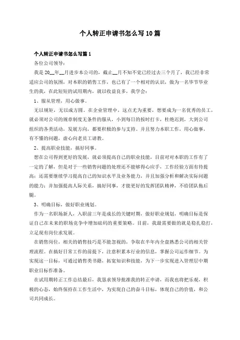个人转正申请书怎么写10篇