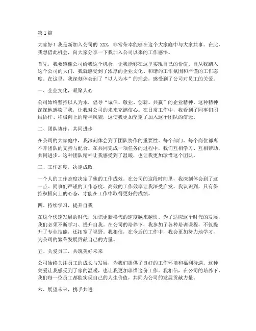 新员工工作感悟发言稿(3篇)