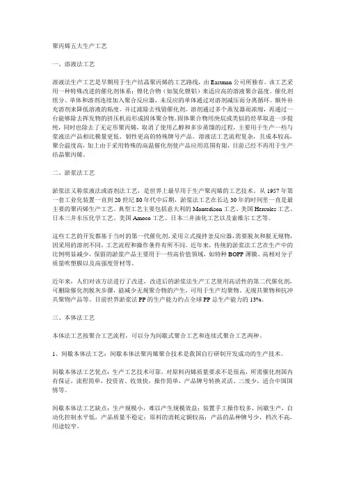 聚丙烯PP五大生产工艺