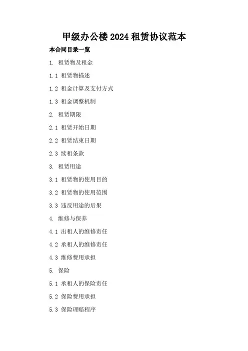 甲级办公楼2024租赁协议范本