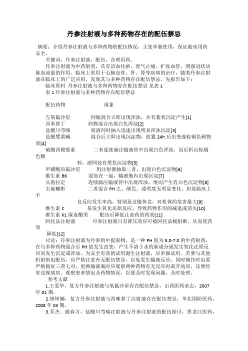 丹参注射液与多种药物存在的配伍禁忌