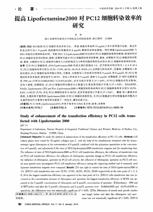 提高Lipofectamine2000对PC12细胞转染效率的研究