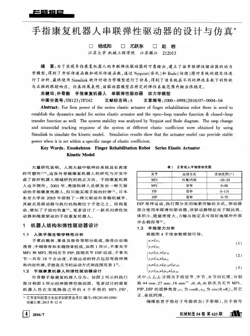 手指康复机器人串联弹性驱动器的设计与仿真