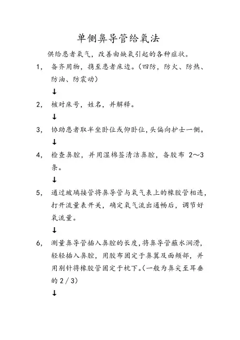 单侧鼻导管给氧法