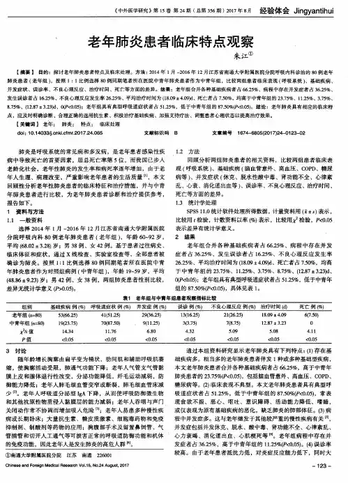 老年肺炎患者临床特点观察