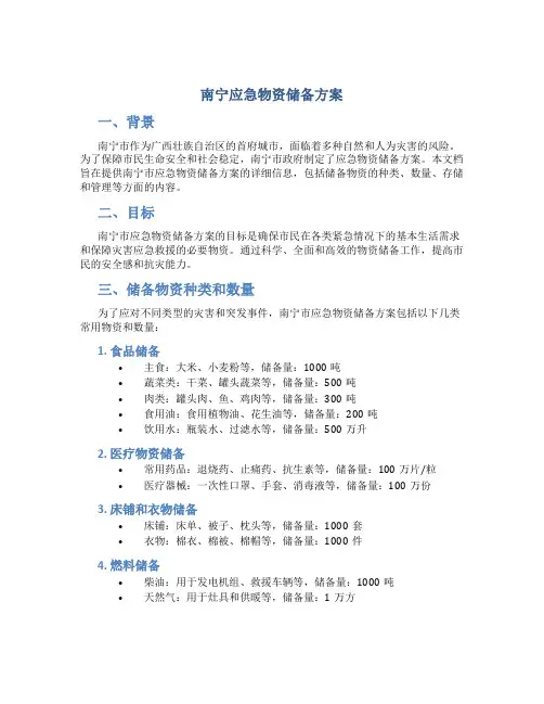 南宁应急物资储备方案