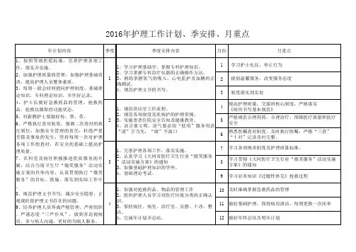 2016年护理工作计划