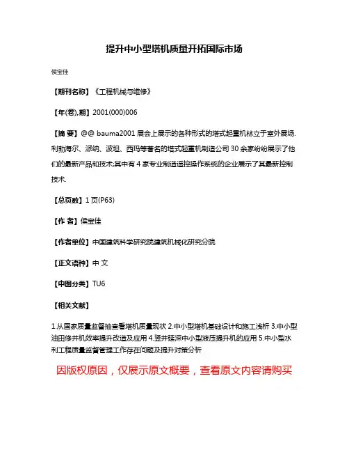提升中小型塔机质量开拓国际市场