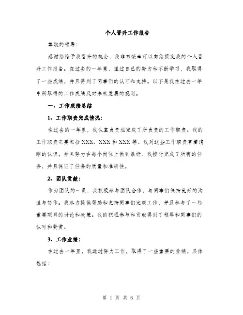 个人晋升工作报告(2篇)