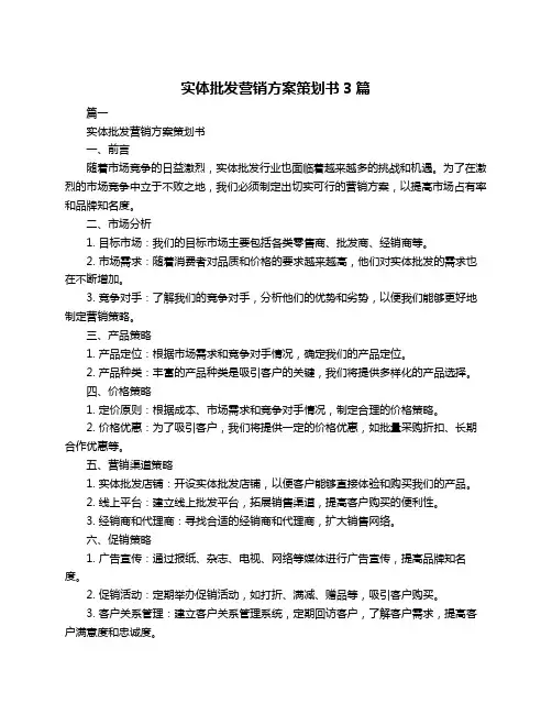 实体批发营销方案策划书3篇