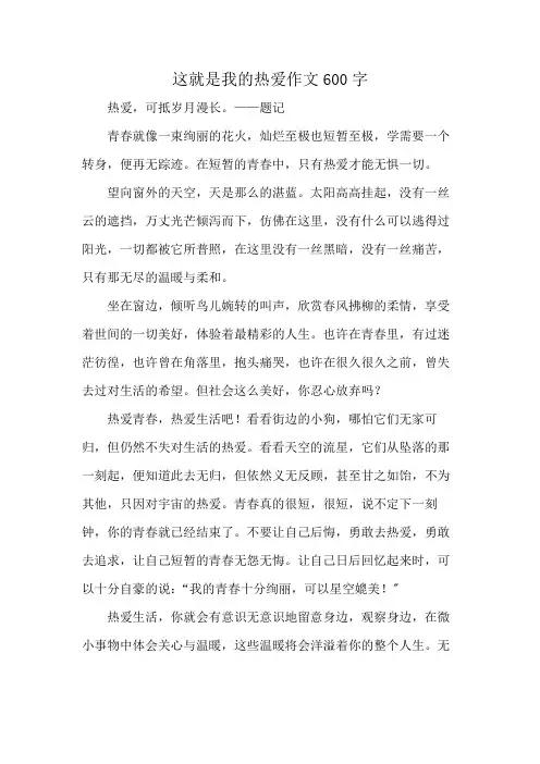 这就是我的热爱作文600字