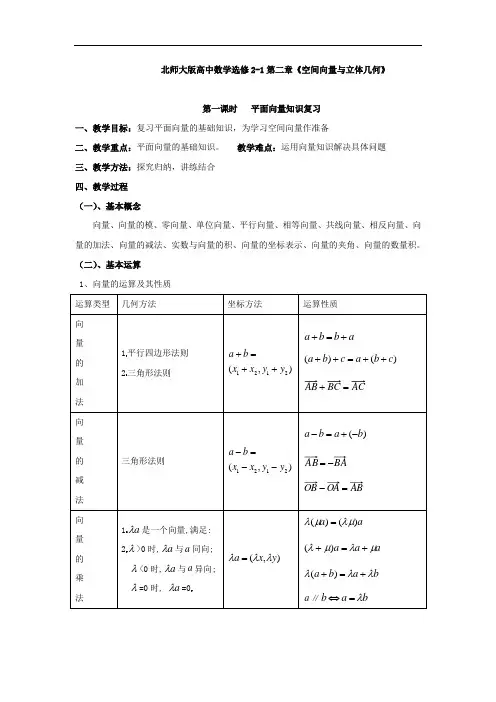 2018年北师大版高中数学选修2-1第二章《空间向量与立体几何》教案