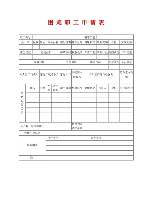 困难职工申请表