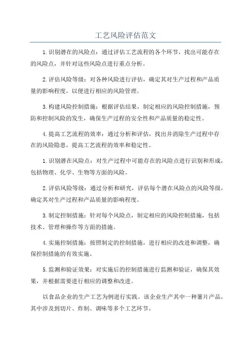 工艺风险评估范文