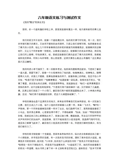 六年级语文练习与测试作文