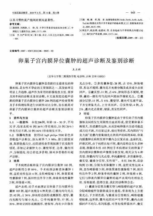 卵巢子宫内膜异位囊肿的超声诊断及鉴别诊断