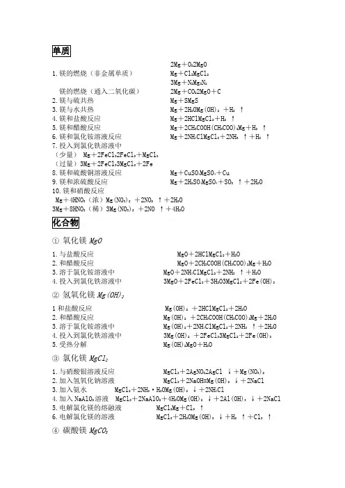 镁的化学方程式