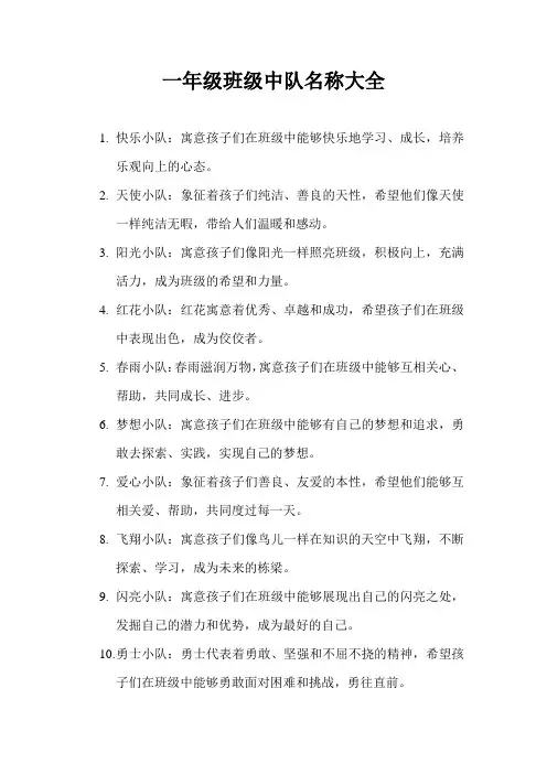 一年级班级中队名称大全