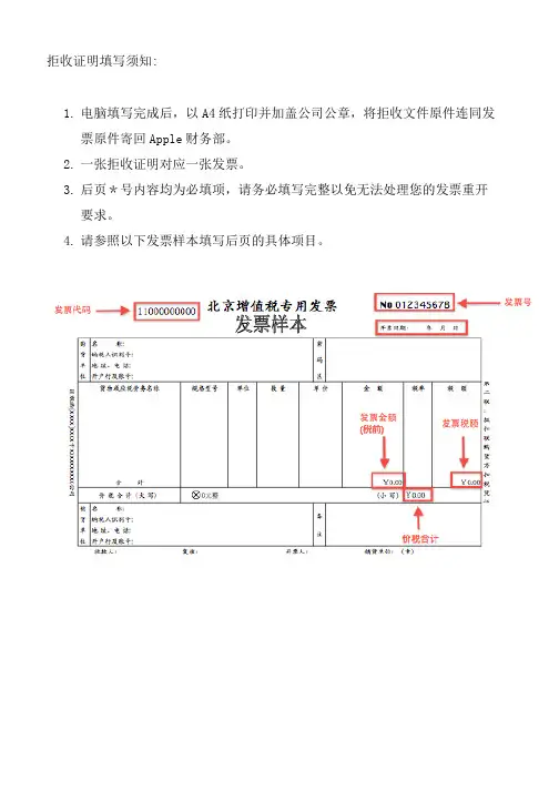 拒收证明填写须知
