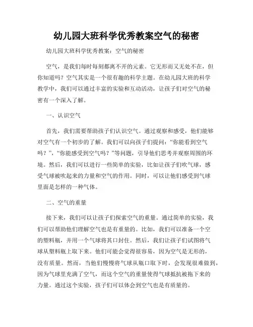 幼儿园大班科学优秀教案空气的秘密