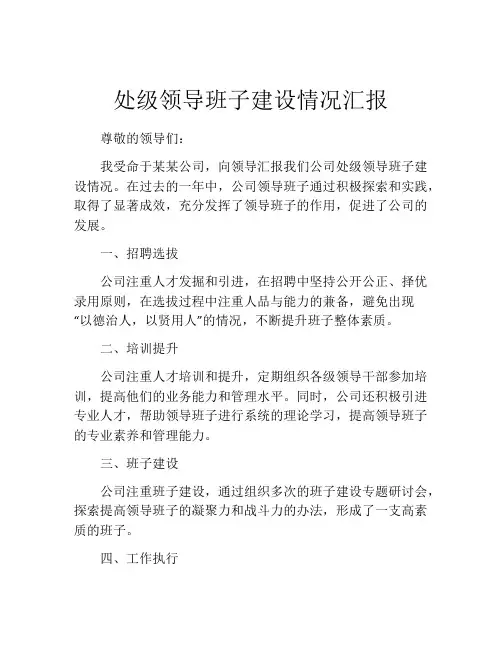 处级领导班子建设情况汇报